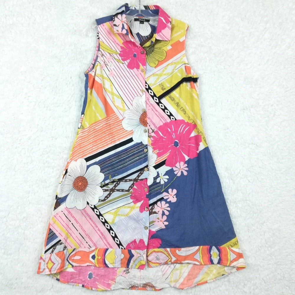 Charlie B Womens Shirt Dress Linen Blend Retro Floral Print Sleeveless Hi Low M